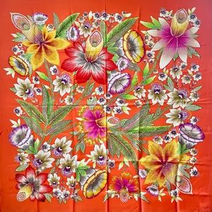 Echo 35”x35” Square Floral Scarf 100% Silk